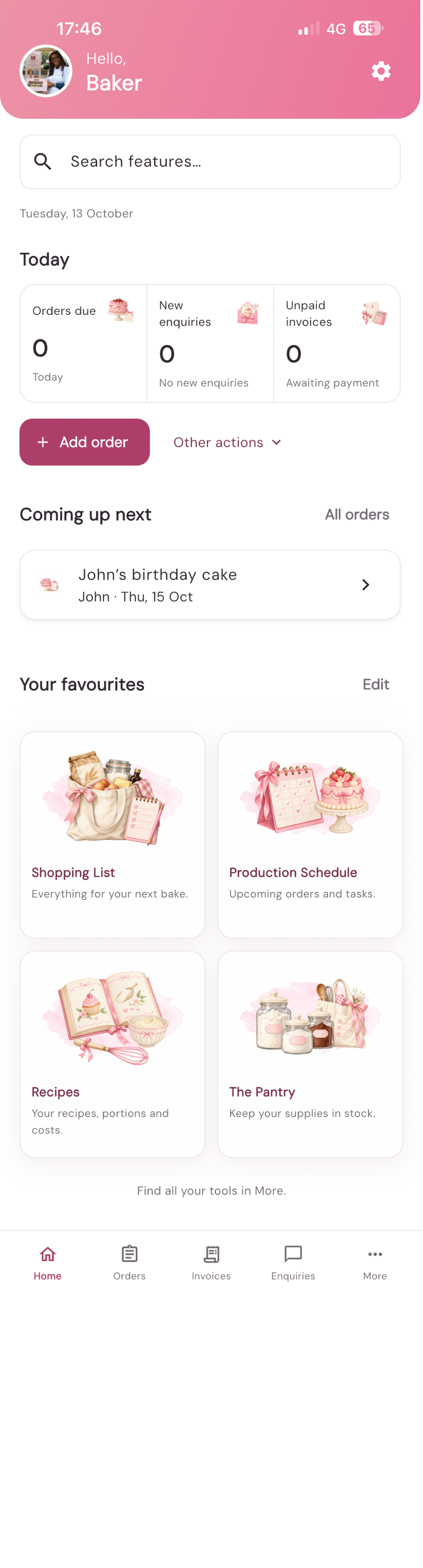 Cake Aide mobile app screen